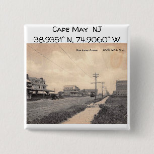 Cape May NJ Map Coordinates Vintage Style 15 Cm Square Badge