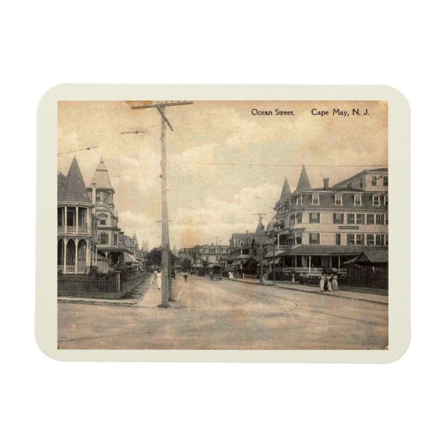 Cape May NJ, Ocean Street, c1910 Vintage  Magnet (Horizontal)