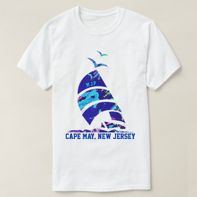 Cape May, NJ Sailboat Vacation T-Shirt (Design Front)
