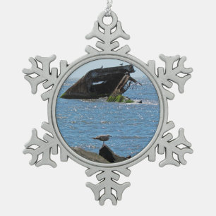 Cape May Shipwreck Snowflake Pewter Christmas Ornament