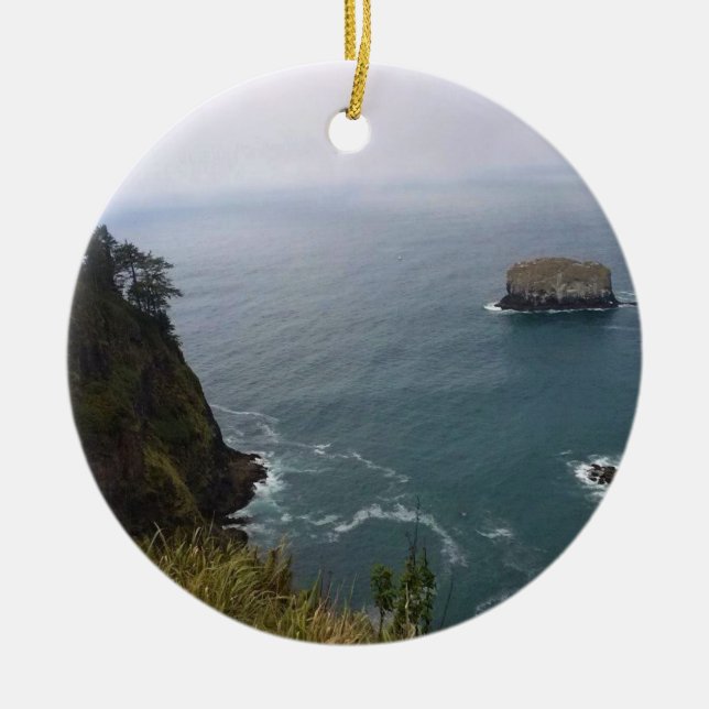 Cape Meares, Oregon Coast Ceramic Tree Decoration (Front)