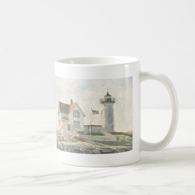 Cape Neddick Lighthouse Watercolor Coffee Mug (Right)