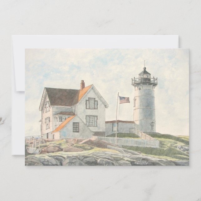 Cape Neddick Lighthouse Watercolor Invitation (Front)