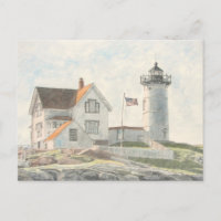 Cape Neddick Lighthouse Watercolor