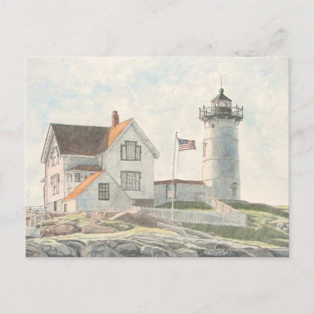 Cape Neddick Lighthouse Watercolor Postcard (Front)