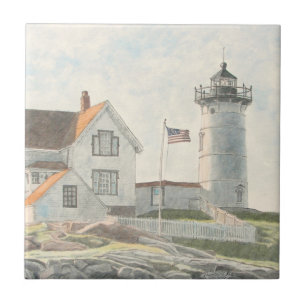 Cape Neddick Lighthouse Watercolor Tile