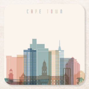 Cape Town, Africa City Skyline Square Paper Coaster