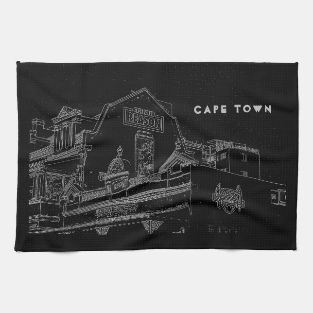 Cape Town Architecture Bakery Building Sketch Tea Towel (Horizontal)