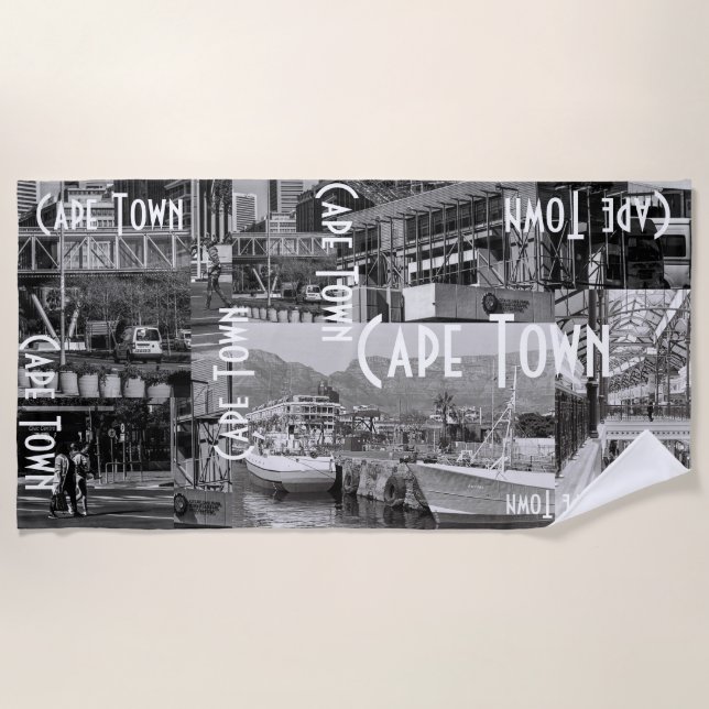 Cape Town Monochrome Cityscape Architecture Beach Towel (Front)