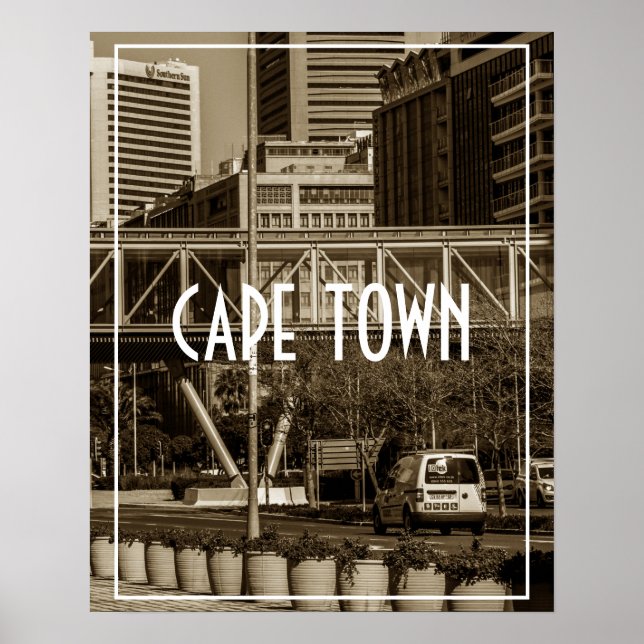 Cape Town Monochrome Cityscape Street Lifestyle Poster (Front)