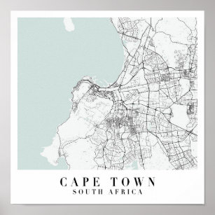 Cape Town South Africa Blue Water Street Map Poster