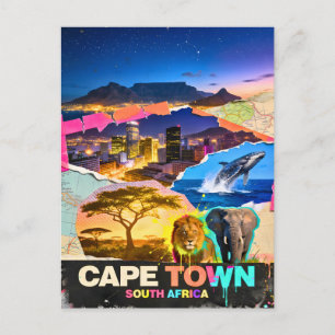 Cape Town South Africa Mountain Sea Safari Collage Postcard