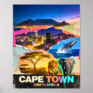 Cape Town South Africa Mountain Sea Safari Collage Poster
