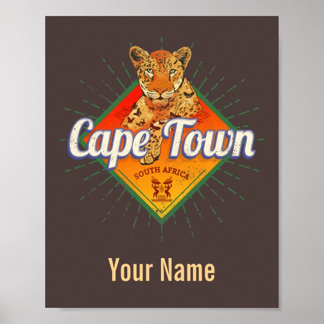 Cape Town South Africa Retro Leopard Vintage Poster (Front)