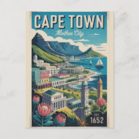 Cape Town South Africa Retro Travel Poster Art