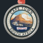 Cape Town South Africa Travel Art Badge Metal Tree Decoration<br><div class="desc">Cape Town retro vector travel design. Cape Town is a port city on South Africa’s southwest coast,  on a peninsula beneath the imposing Table Mountain.</div>
