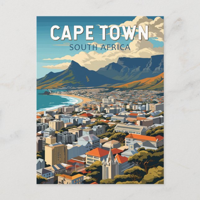 Cape Town South Africa Travel Art Vintage Postcard (Front)