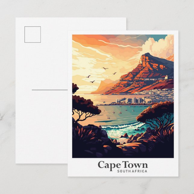 Cape Town South Africa Travel Art Vintage Postcard (Front/Back)
