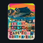Cape Town South Africa Travel Bo-Kaap Landscape Magnet<br><div class="desc">Cape Town is one of Africa's most popular travel destinations — celebrated for Table Mountain, the iconic colorful houses of Bo-Kaap, a spectacular harbor, and streets full of culture, history, and coastal light. This vibrant collage captures this South African cityscape through bold color and a retro vintage illustration style. The...</div>