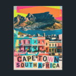 Cape Town South Africa Travel Bo-Kaap Landscape Postcard<br><div class="desc">Cape Town is one of Africa's most popular travel destinations — celebrated for Table Mountain, the iconic colorful houses of Bo-Kaap, a spectacular harbor, and streets full of culture, history, and coastal light. This vibrant collage captures this South African cityscape through bold color and a retro vintage illustration style. The...</div>