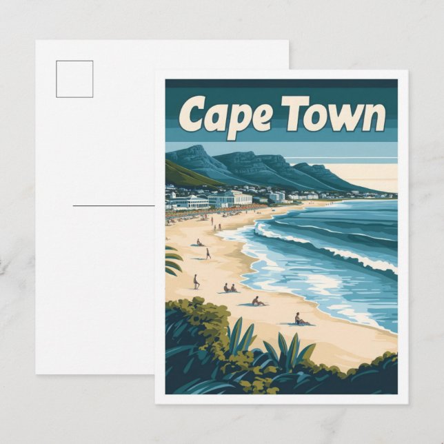 Cape Town South Africa Vintage Travel Illustration Postcard (Front/Back)