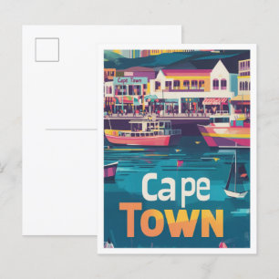 Cape Town South Africa Vintage Travel Illustration Postcard