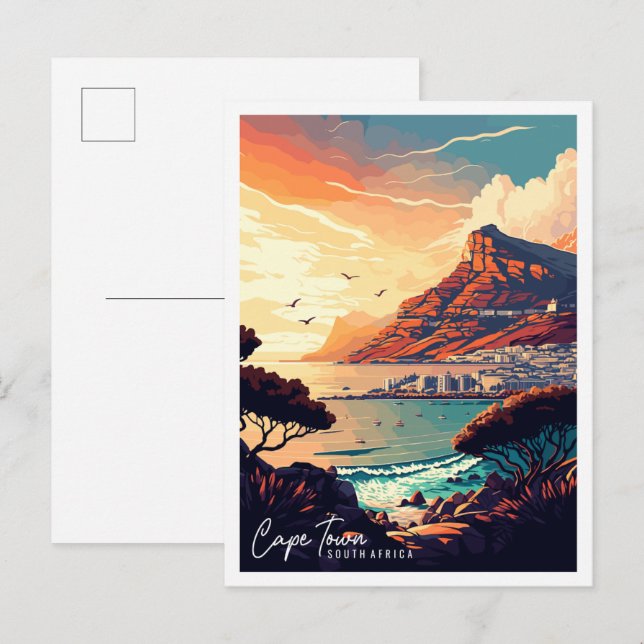 Cape Town South Africa vintage travel illustration Postcard (Front/Back)