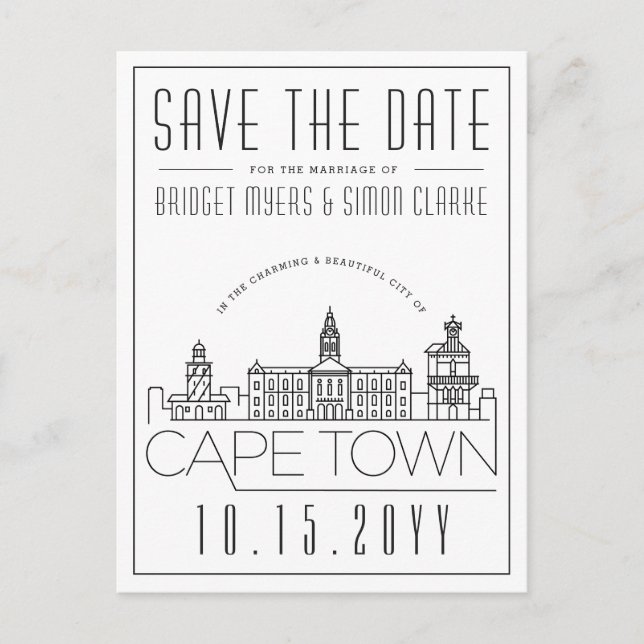 Cape Town | Stylised Skyline Save the Date Postcard (Front)