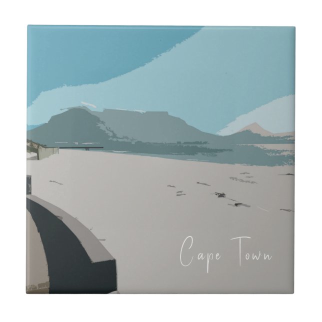 Cape Town Table Mountain Ocean Sketch Tile (Front)