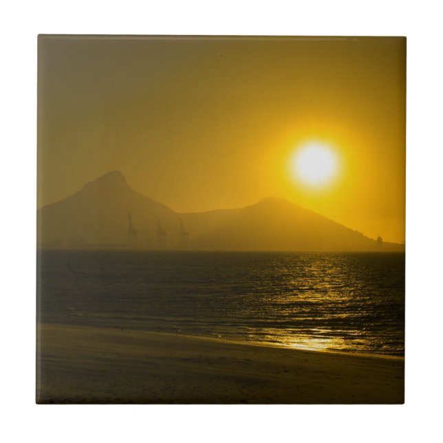 Cape Town Table Mountain Ocean Sunset Tile (Front)