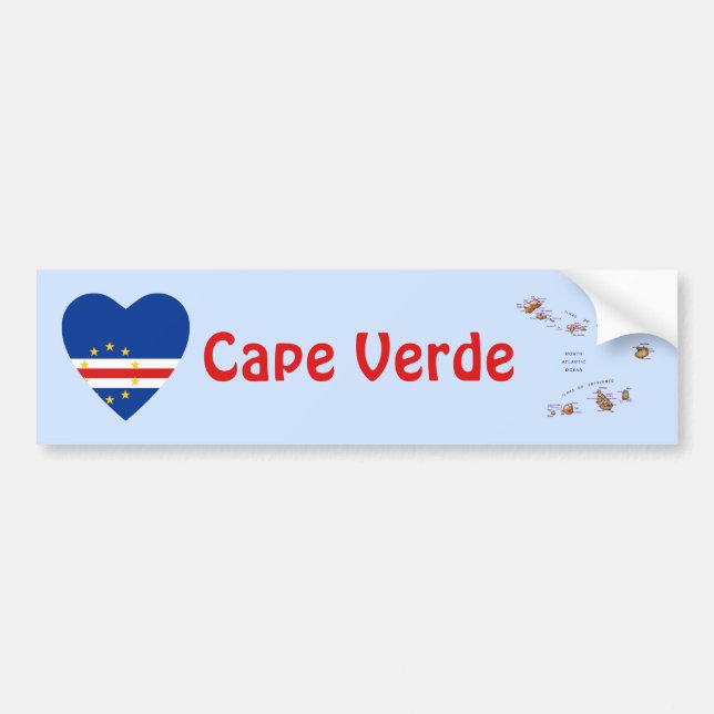 Cape Verde Flag Heart + Map Bumper Sticker (Front)