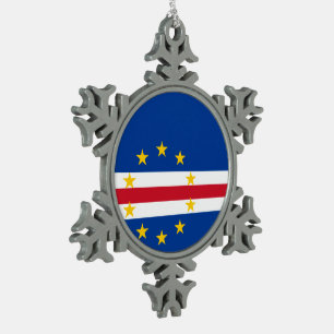 Cape Verde Flag Snowflake Pewter Christmas Ornament