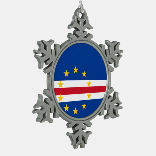 Cape Verde Flag Snowflake Pewter Christmas Ornament (Left)