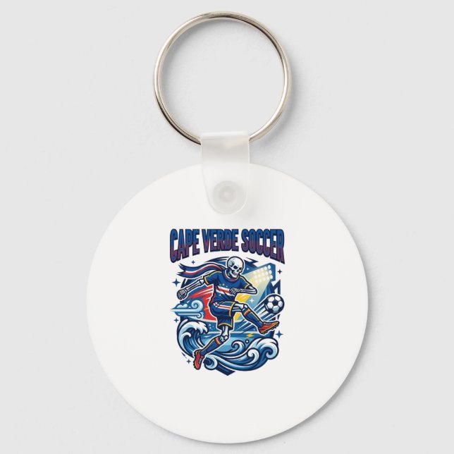 Cape Verde Soccer Skeleton Striker Nations Premium Key Ring (Front)