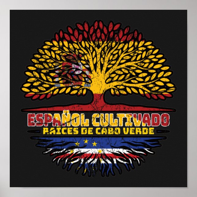 Cape Verde Spain Spanish Tree Roots Flag Poster (Front)