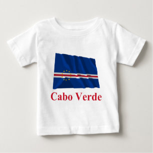 Cape Verde Waving Flag with Name in Portuguese Baby T-Shirt
