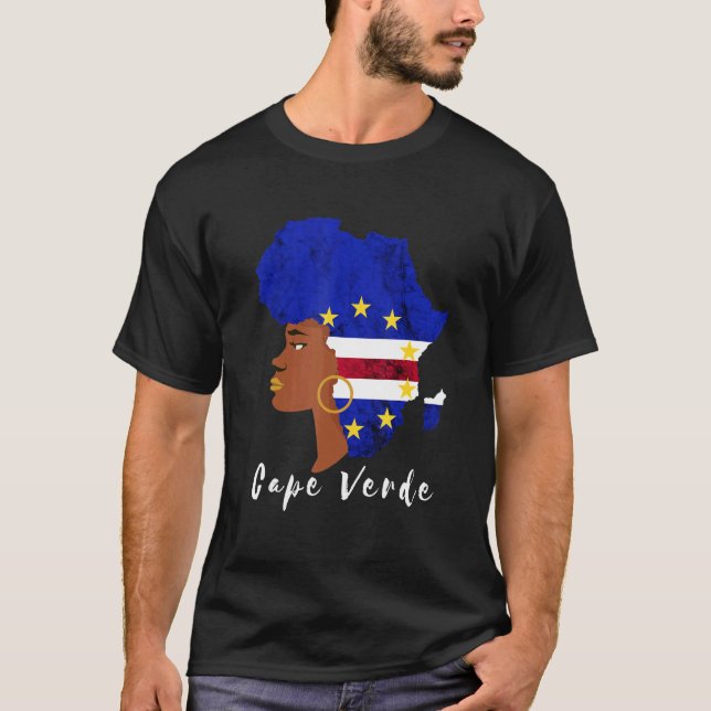 Cape Verde Woman Cafe Verdean Roots Maps Hair Eari T-Shirt (Front)