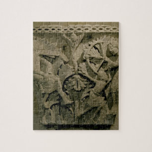 Capital depicting a man shooting an arrow into the jigsaw puzzle