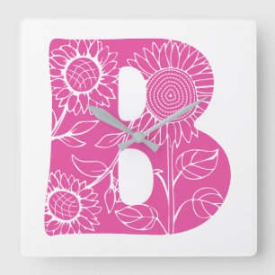 Capital letter B floral monogram Square Wall Clock