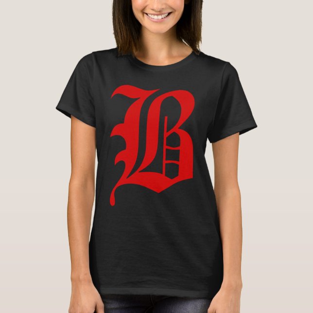 Capital letter B red blood piru gangster brim gang T-Shirt (Front)