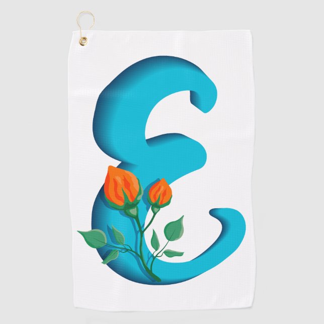 Capital letter E floral monogram Golf Towel (Front)