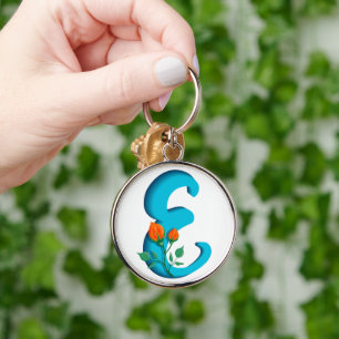 Capital letter E floral monogram Key Ring