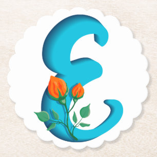 Capital letter E floral monogram Paper Coaster