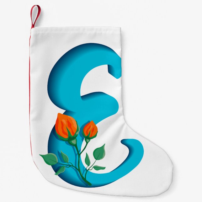 Capital letter E floral monogram Small Christmas Stocking (Front)