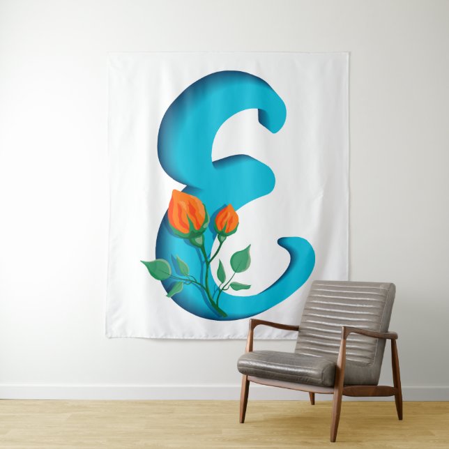 Capital letter E floral monogram Tapestry (In Situ)
