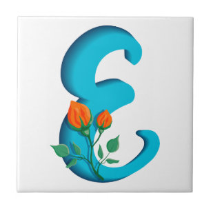 Capital letter E floral monogram Tile