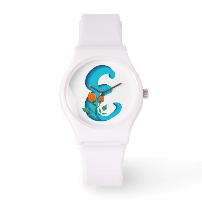 Capital letter E floral monogram Watch (Front)