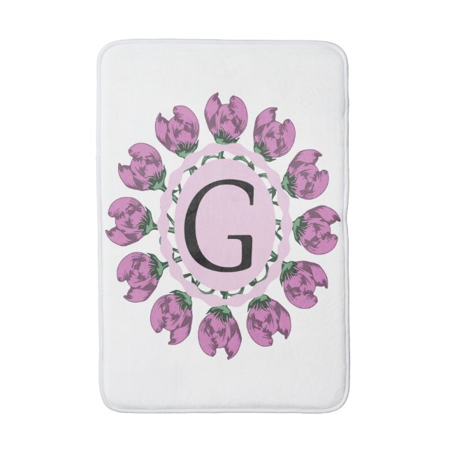 Capital letter G floral monogram Bath Mat (Front Vertical)