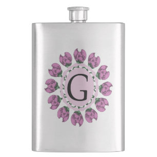 Capital letter G floral monogram Hip Flask