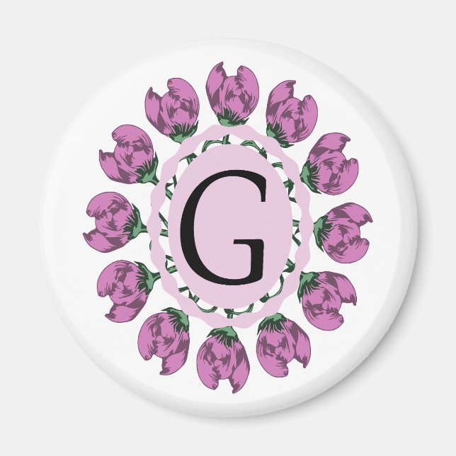 Capital letter G floral monogram Magnet (Front)